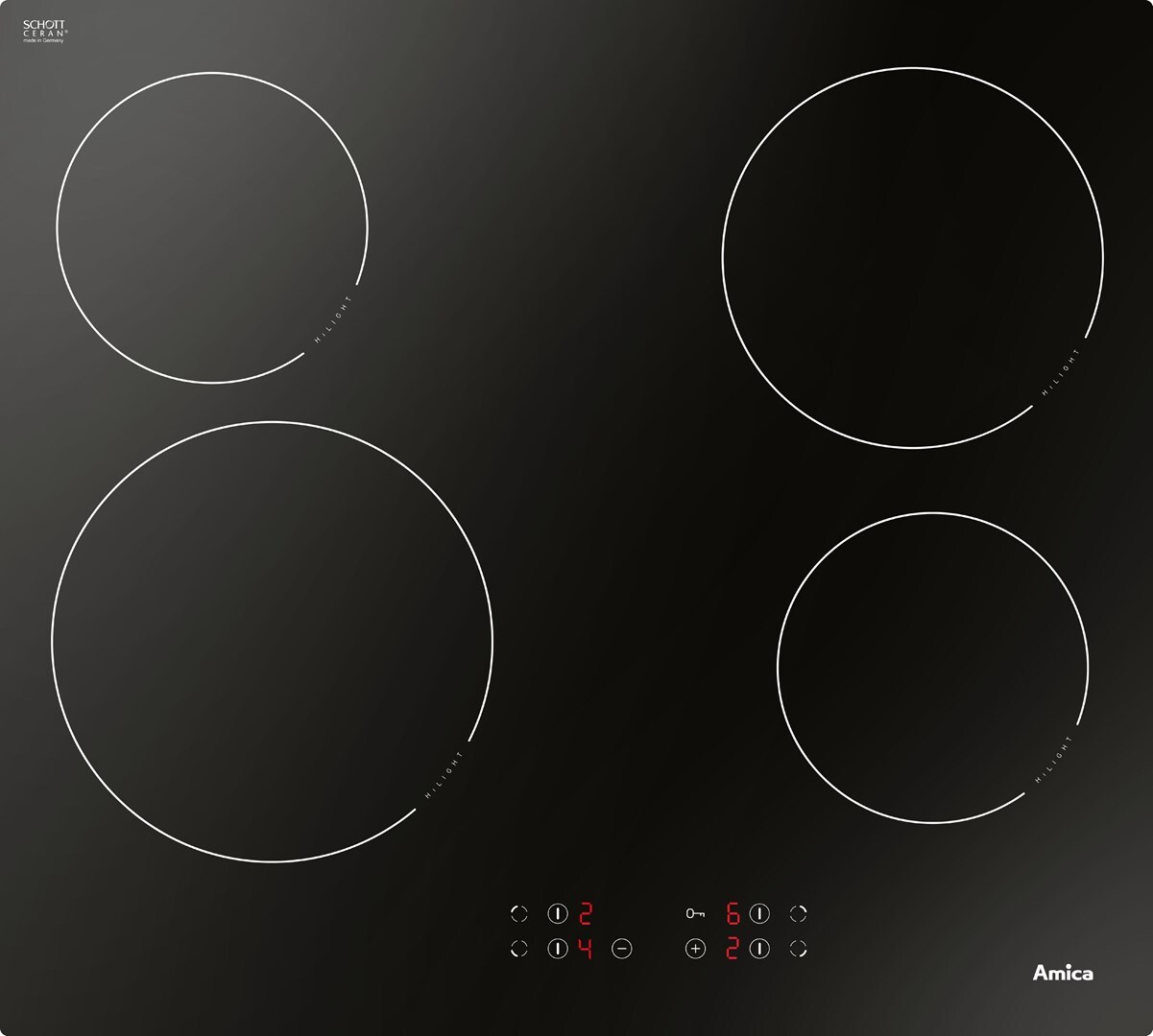 Amica PC6400ZH Kochfeld Schwarz Integriert (Platzierung) Keramik 4 Zone(n)