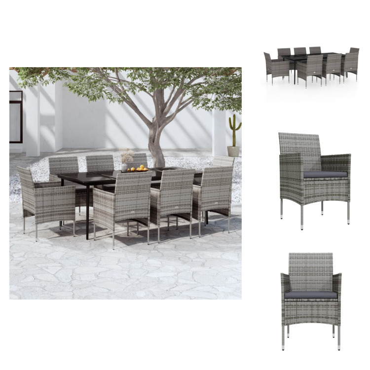 vidaXL 9-dielny záhradný jedálenský set s vankúšmi sivý a čierny - Záhradné nábytkové zostavy