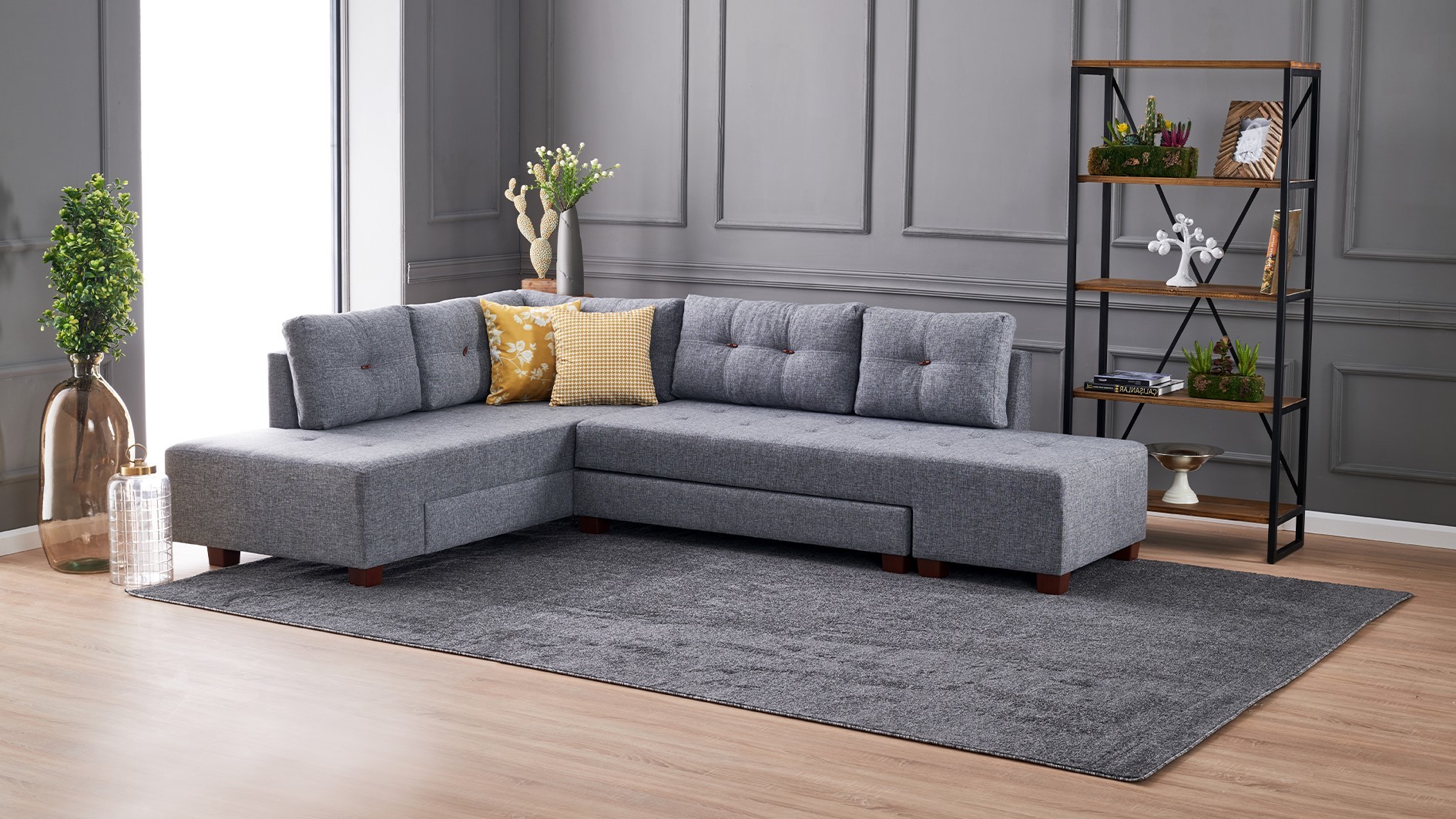 Hanah Home, Manama- BLC1182, Grau, Schlafsofas, Rahmen: Holz / Faserplatten 825BLC1182