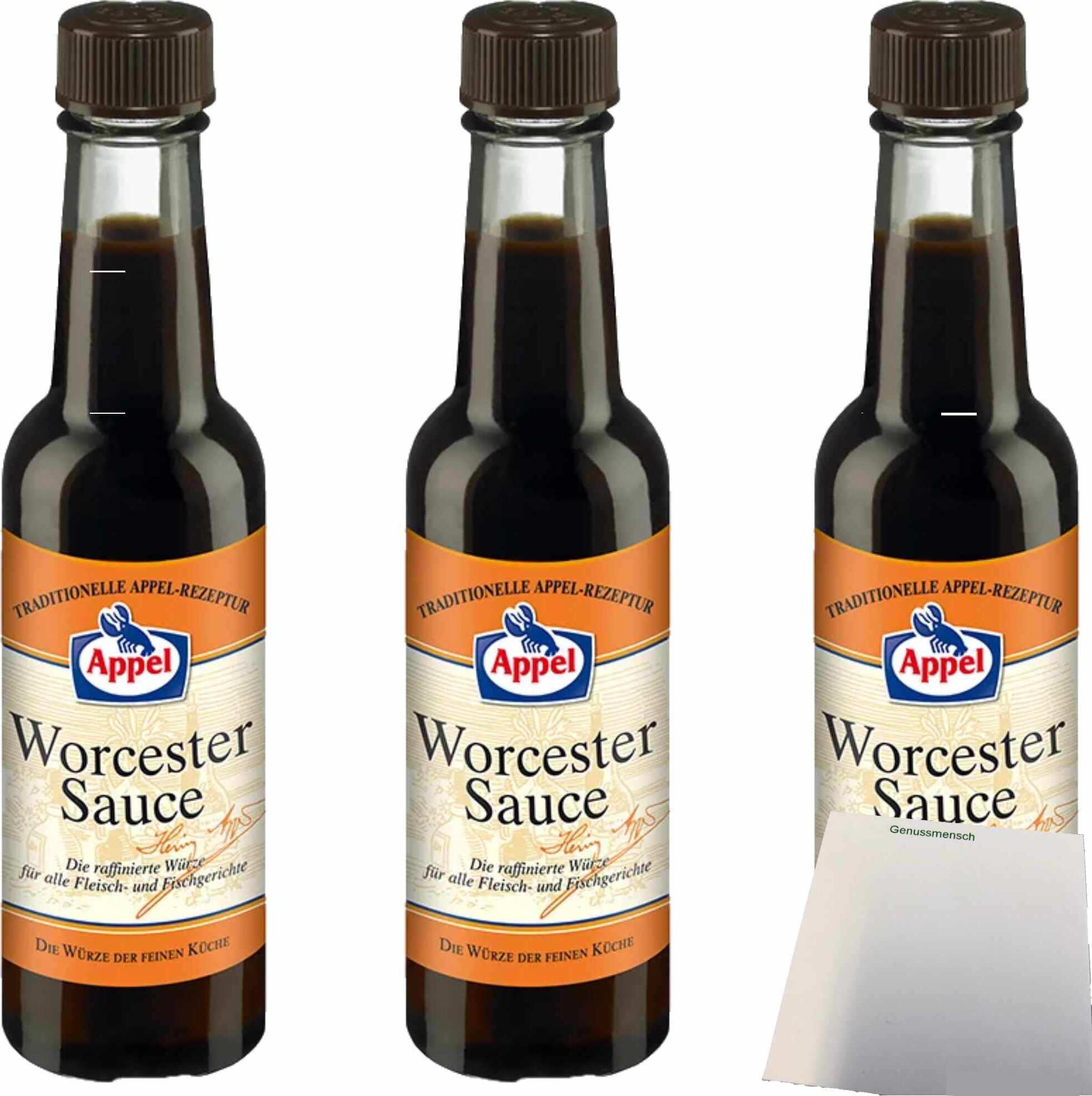 Appel Worcestersauce 3er Pack (3x140ml Flasche) + usy Block