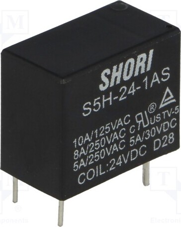 TNE 1x Relais: elektromagnetisch USpule : 24VDC 5A/250VAC S5H-24-1AS Elektromagnetis _1GH_S5H-24-1AS