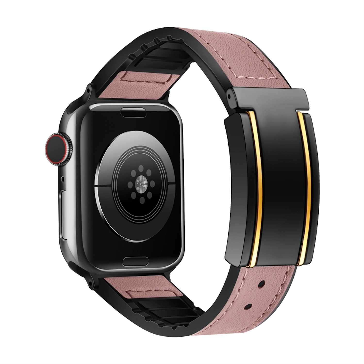 Pre Apple Watch SE 2023 44mm Vysokokvalitná syntetická koža / silikónová magnetická pracka Náhradný pás na ruku Pink