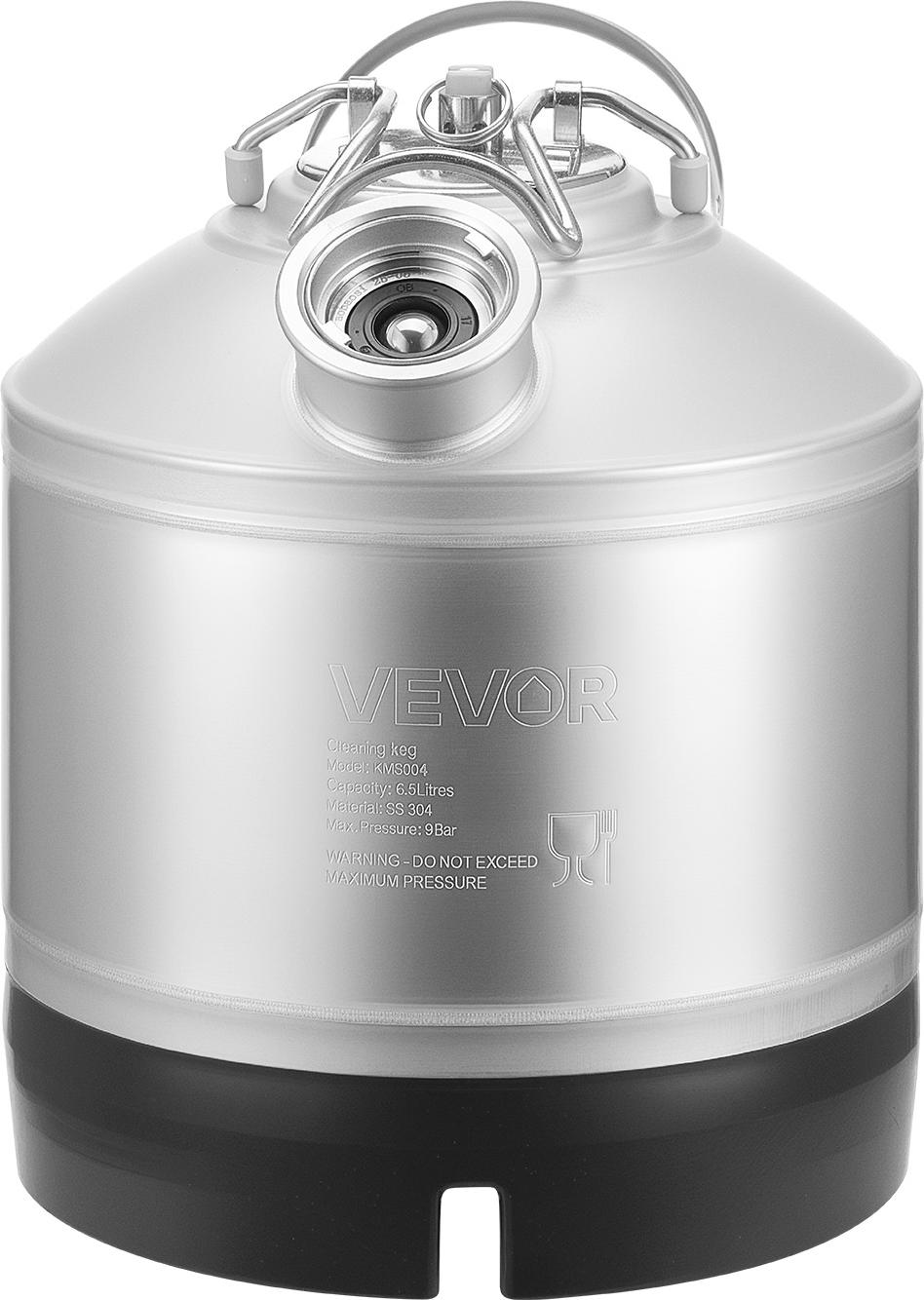 VEVOR Reinigungsfass Reinigungsbehälter, 6,5 L Bierleitungsreinigungsgerät mit D-Kupplungsanschluss & Gummibasis, Bierleitungsreiniger zur Bierleitungsreinigung, 304 Edelstahl Reinigungsgerät
