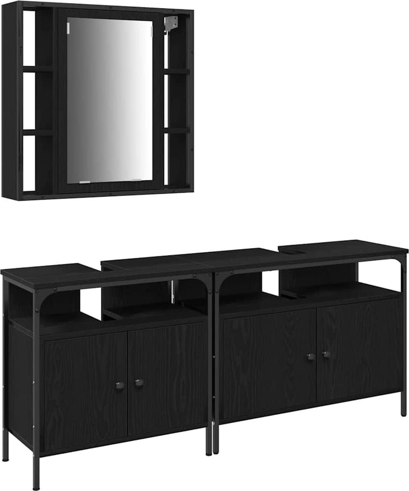 Syfax Badezimmer Waschbeckenmöbel mit Tür 3 pcs Schwarz Holzwerkstoff 4593334399
