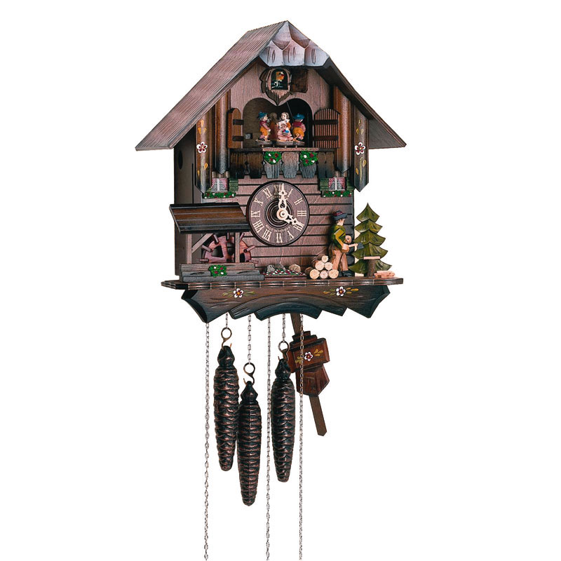 Kukučkové hodiny Schiltach by SELVA - V štýle Schwarzwaldu, ručne vyrobené - Nemecko - Masívna drevená skriňa (morená na orech) - 22-hlasný švajčiarsky hudobný strojček. (Výška puzdra: 30 cm) - C336400