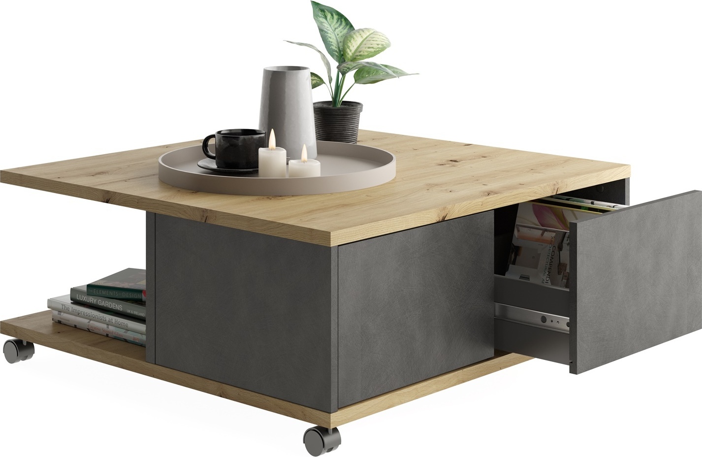 FMD Möbel TWIN 1 Couchtisch auf Rollen von FMD Matera / Artisan Eiche 659-001 Matera / Artisan Oak