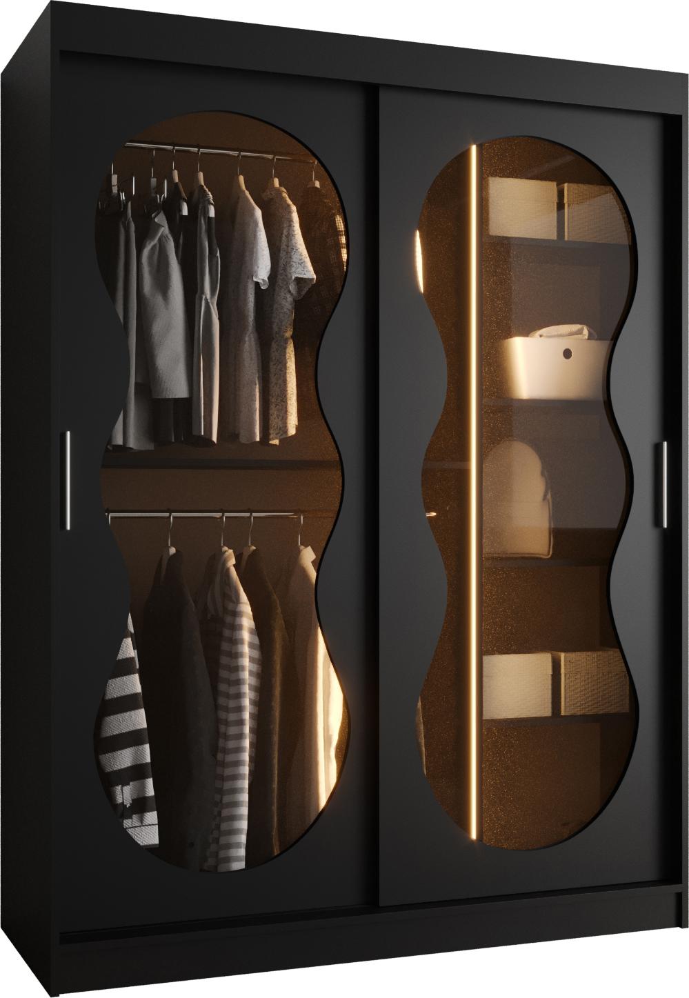 MEBLE KRYSPOL Kleiderschrank mit Glas 150 x 200 x 62 cm BAHRAJN 3, Schwarz BAHRAJN 3 150 CZ LED