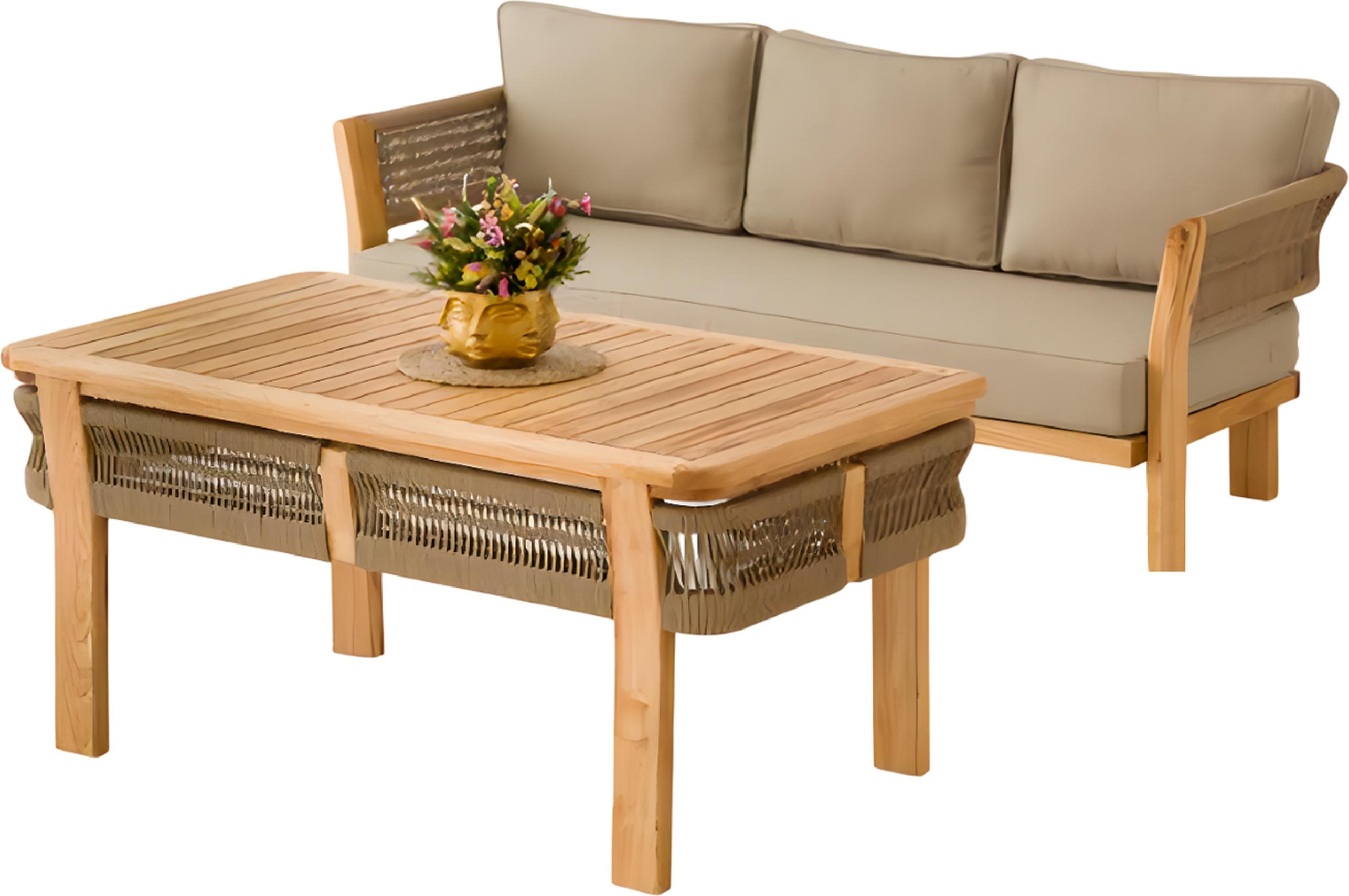 Gartenmöbel Set aus Holz und Textil in Beige modern