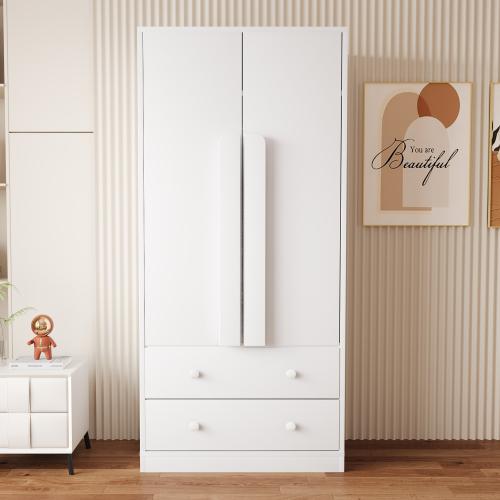 Gotagee Kleiderschrank 70x40x170cm Weiss mit Schubladen und Ablagefaechern Doppeltueren Design Seitenschrank Schliessfaecher Schrank-LDT00307AAK