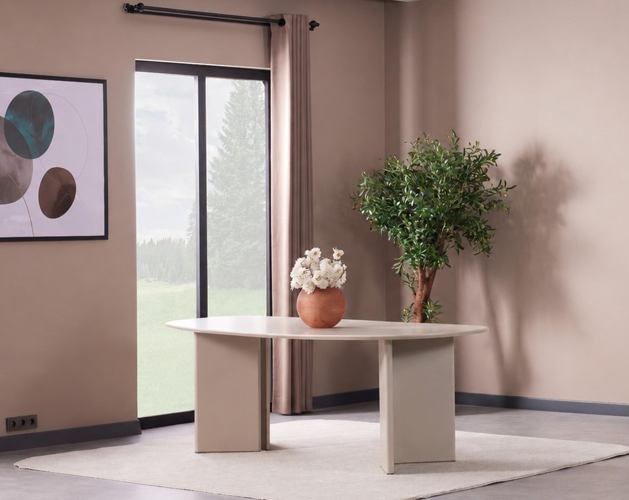 AEA Ovaler Esstisch Modernen Stil Beige Eleganter Tisch Geraden Linien