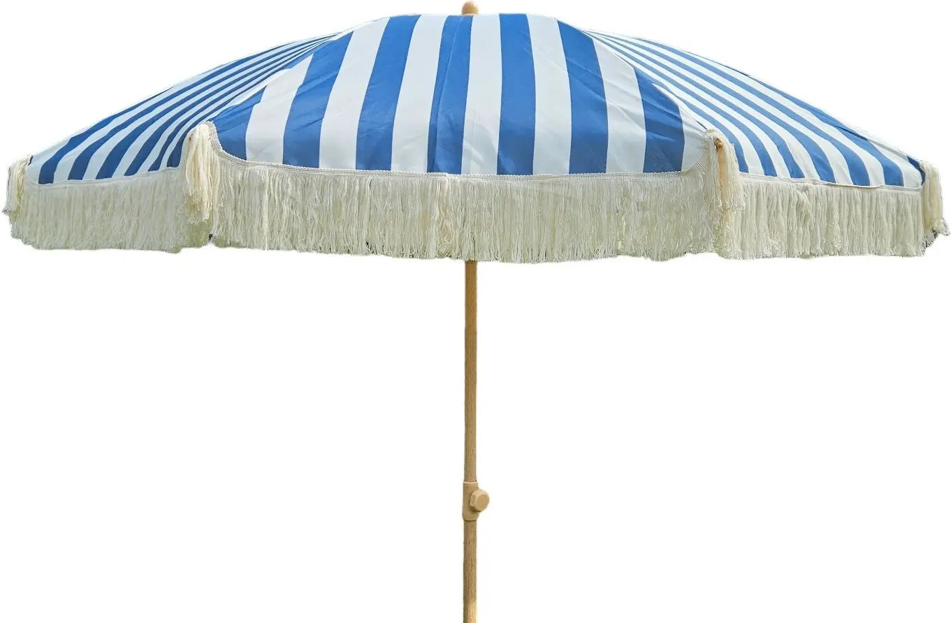 Gartenschirm 270 Cm, Schwarz-Weiß Gestreift – 8 Rippen, Mit Flaschenzug, Ohne Ständer, UV-beständig