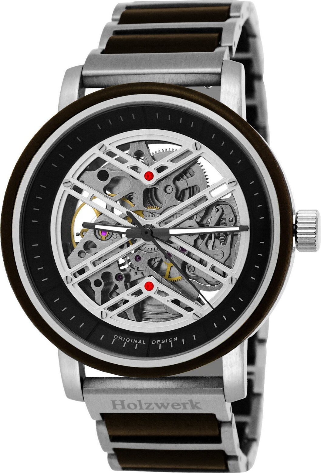 Holzwerk COCHEM Herren Edelstahl & Holz Automatik Handaufzug Uhr, silber, braun