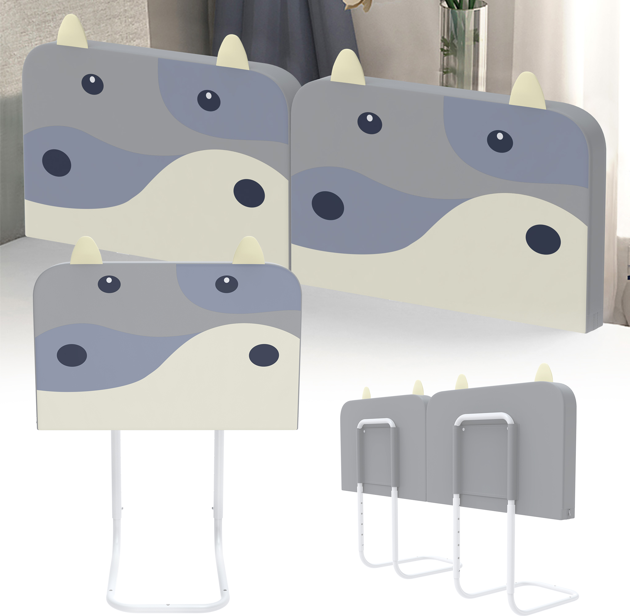 XMTECH Barrière De Lit Pliable 200 Cm – Protection Anti-Chute Pour Enfants De 18 Mois à 5 Ans, Hauteur Réglable 72-86 Cm, Gris Foncé + Gris Clair, Idéale Pour Tout-Petits