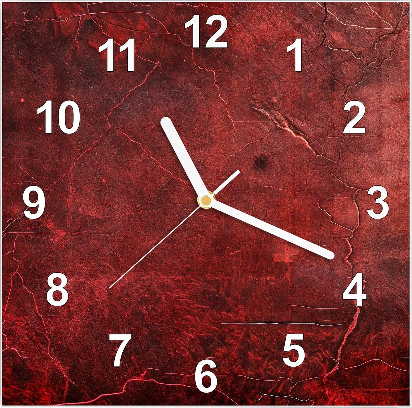 Primedeco Wanduhr aus Glas mit Motiv Rote Struktur- 30 x 30 cm - inkl. Aufhängesystem
