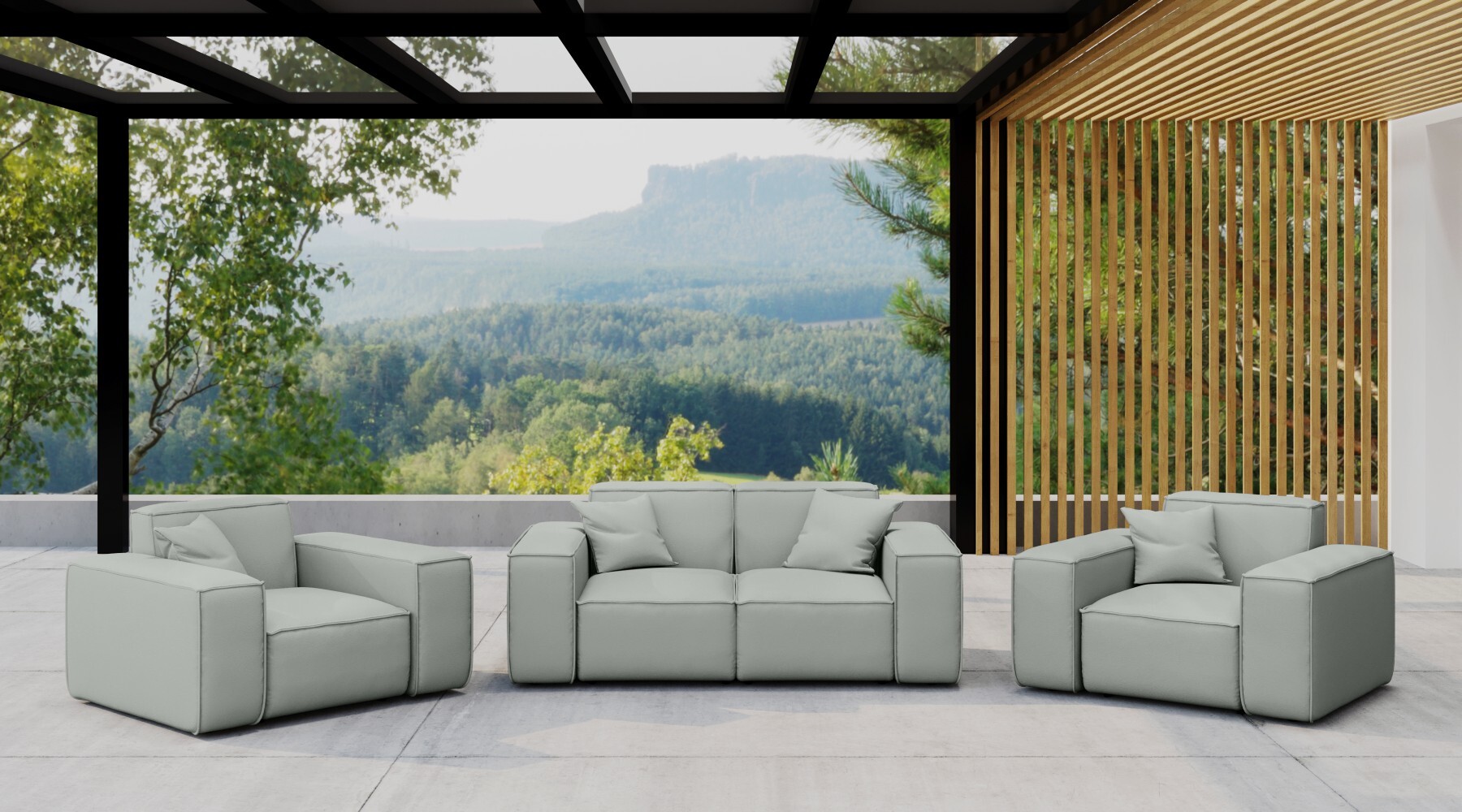 Kaiser Möbel Gartenmöbel-Set 2 1 1 für Garten, Terrasse, Gartenmöbel, MALIBU Lounge-Set, gemütlich und komfortabel Hellgrau