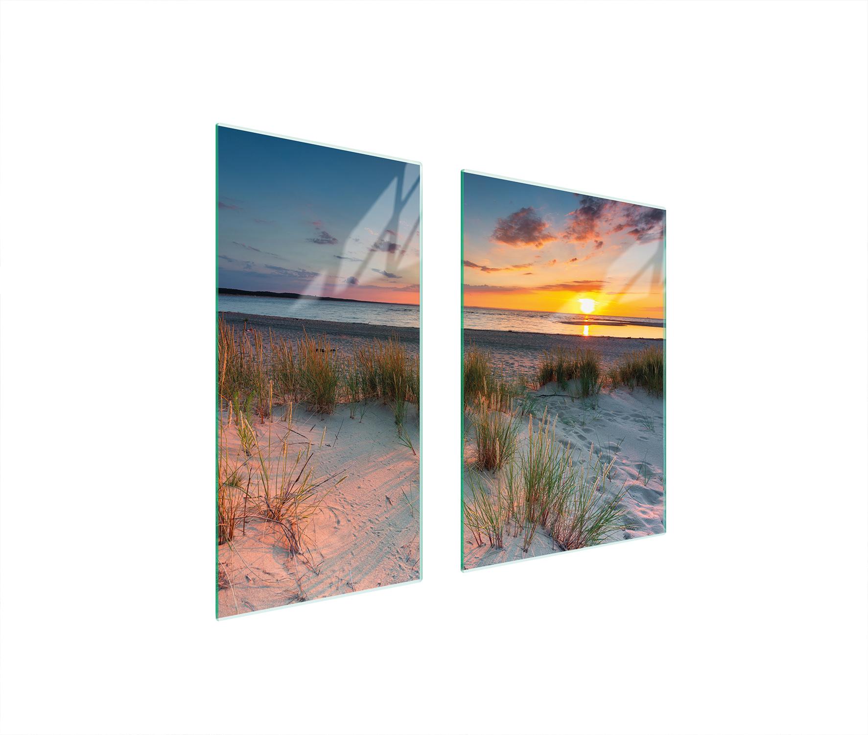 TMK ArtDeko Herdabdeckplatten 2 teilig 75x52 Ceranfeld Abdeckung Glas Schneidebrett Strand Sonne