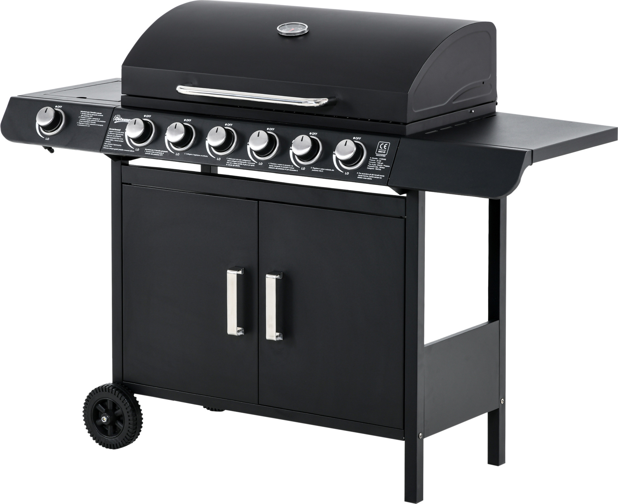 Outsunny plynový gril BBQ grilovací vozík so 7 horákmi multifunkčný kovový