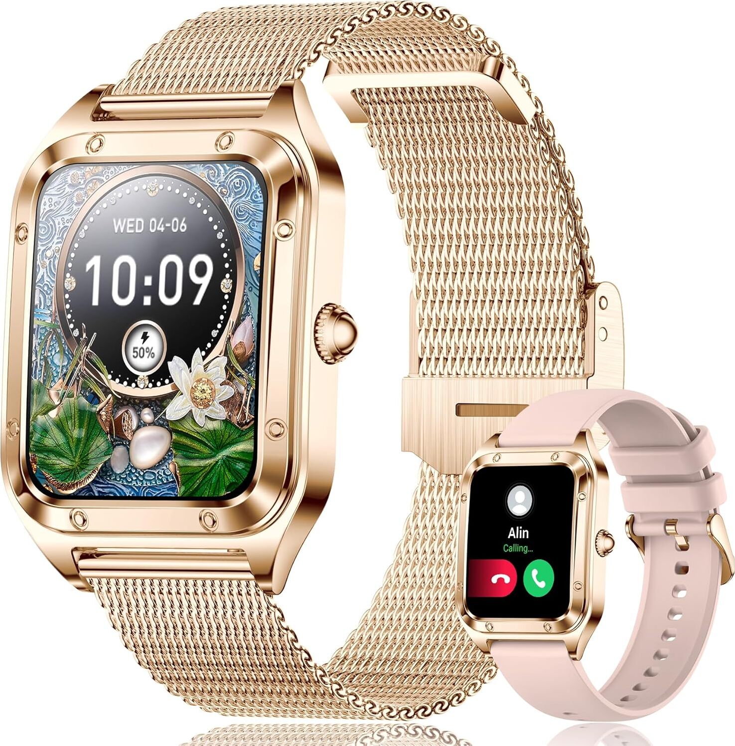 Smartwatch ženy muži s funkciou telefónu, 1,6 palcové fitness hodinky s krokomerom monitor spánku, IP67 vodotesný fitness tracker pre Android IOS