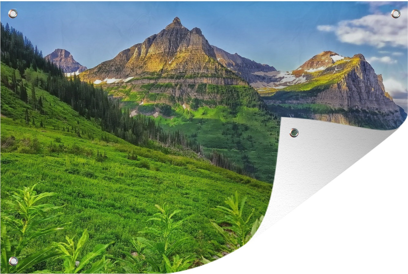MuchoWow® 60x40 cm Outdoor-Poster Gartendeko Sichtschutz Garten Poster für den Garten Grün gefärbte Berge im Glacier National Park in den USA 133|3737216