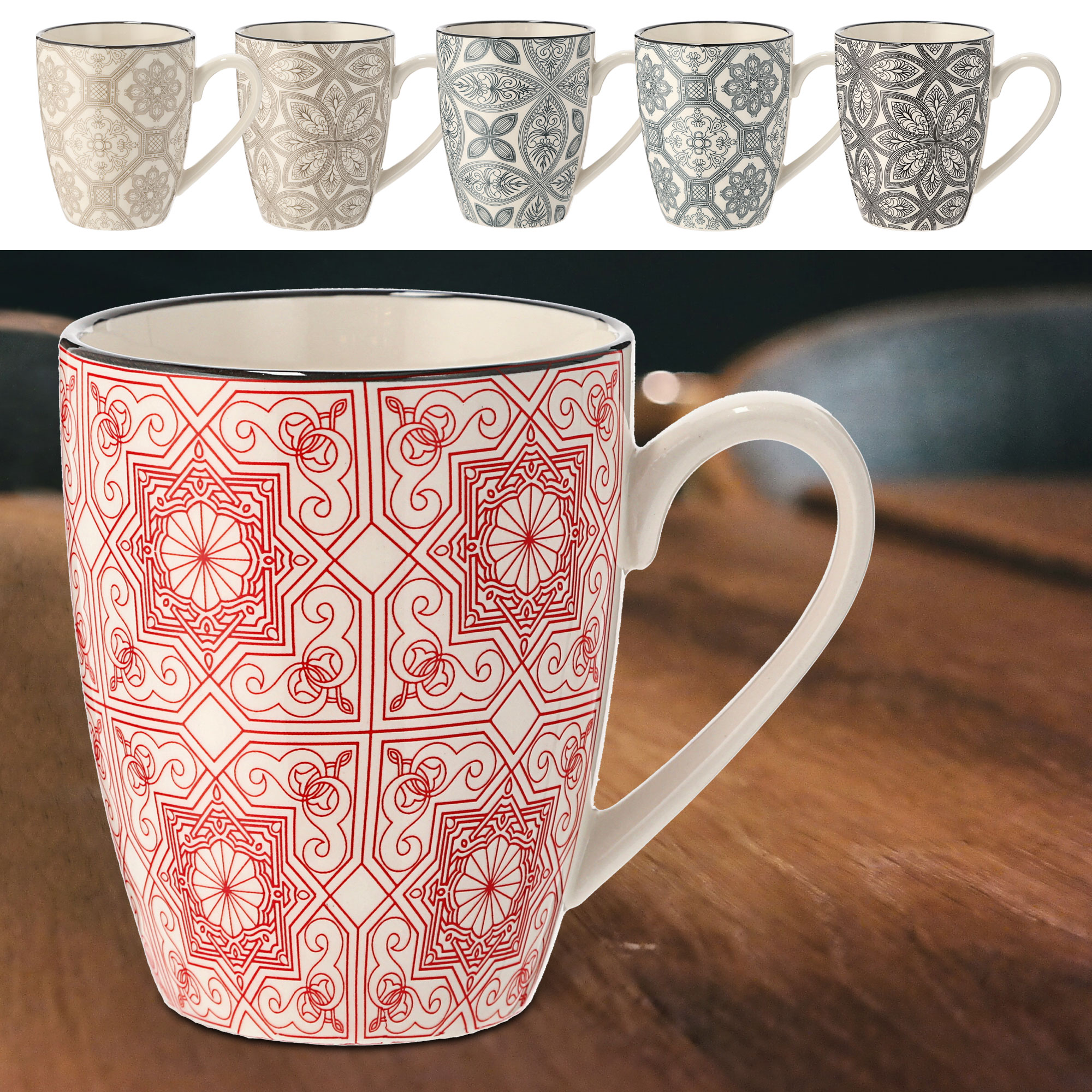 Kaffeebecher 6er Set im skandinavischen Design mit Ornamenten Tassen Becher