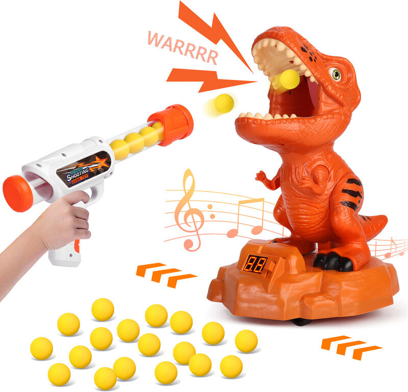 ele eleoption Dinosaurier-Schießspielzeug für Jungen und Mädchen bewegliche Dinosaurier-Zielschießspiele für Kinder elektronisches Zielübungsspielzeug mit LED-Score-Aufnahme und Sound, 24 Schaumstoffkugeln elektronische Ziel Übung Geschenk für