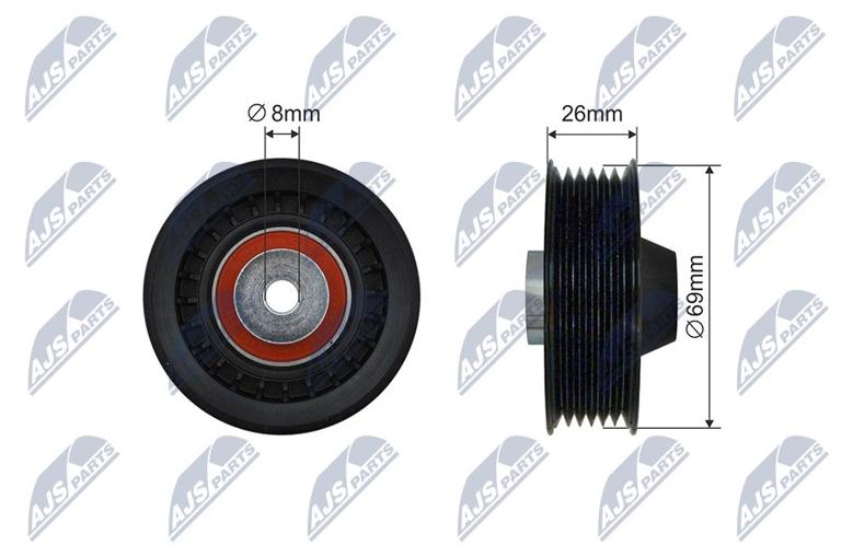 NTY Spannrolle, Außendurchmesser 69 mm, Innendurchmesser 8 mm, Breite 26 mm RNK-ME-042