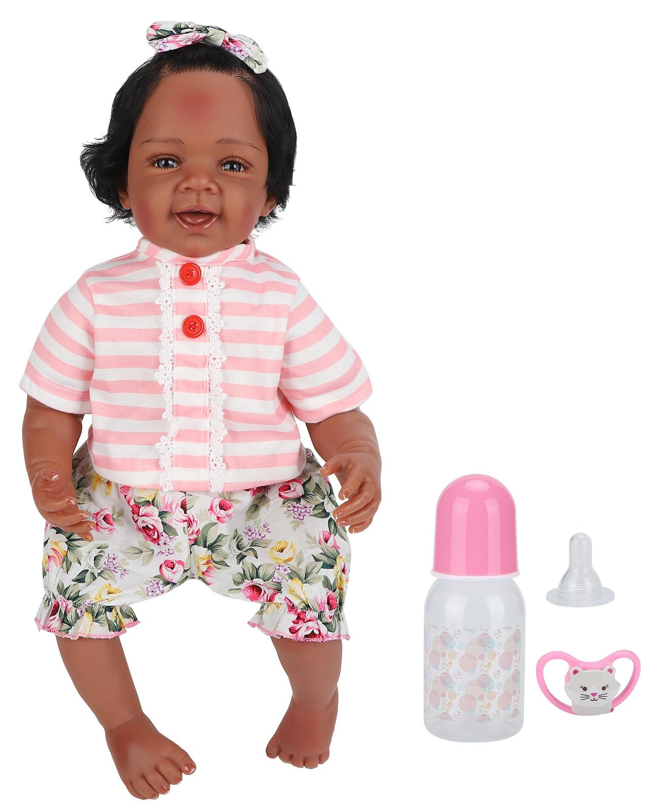 Gistuch 55cm süße schlafende Babymädchen-Puppe, Afroamerikanerin, schwarze Haut, weiches Vinyl
