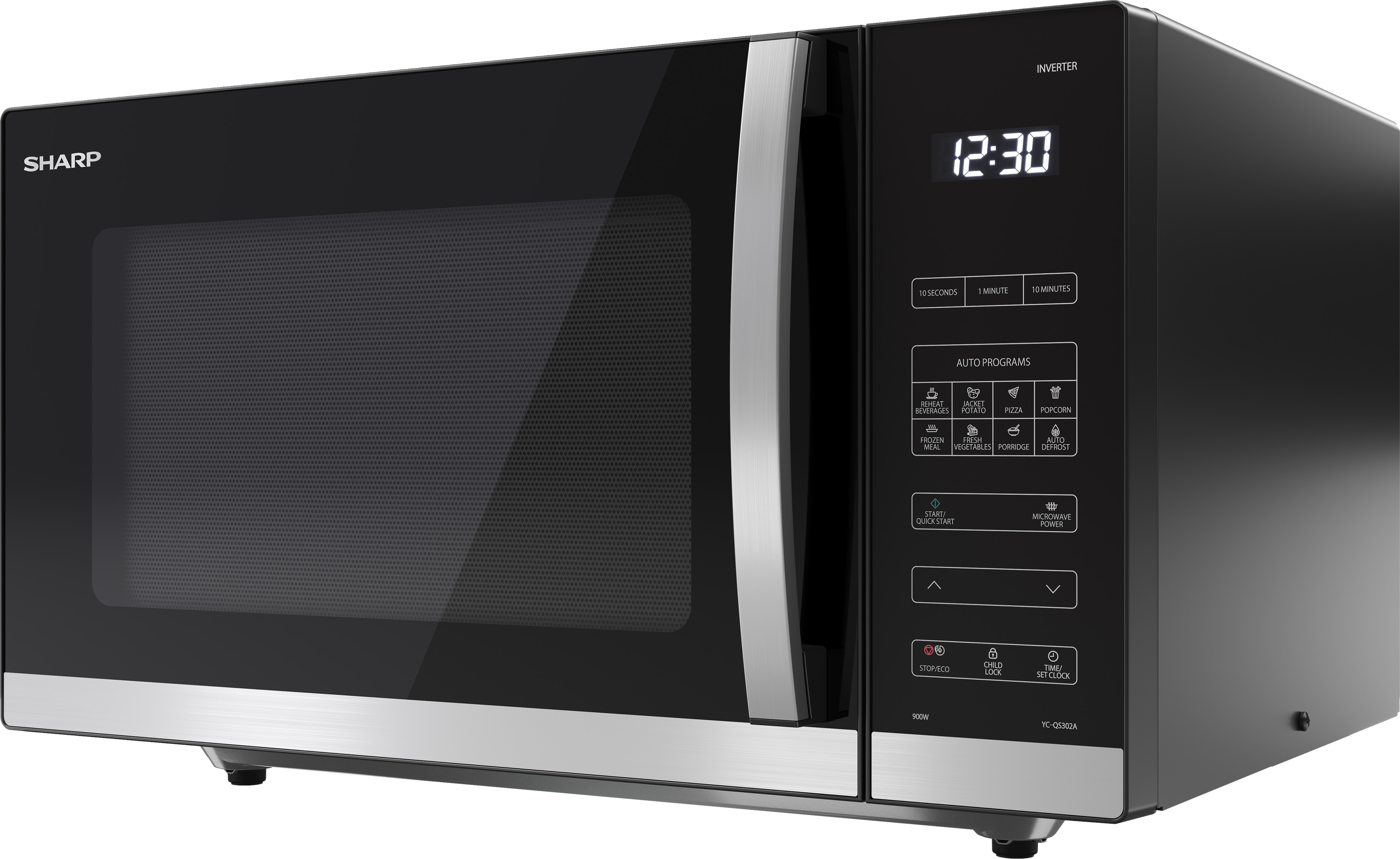 SHARP YC-QS302AE-B Mikrovlnná rúra, mikrovlnný výkon 900 W, 10 úrovní výkonu, čierna