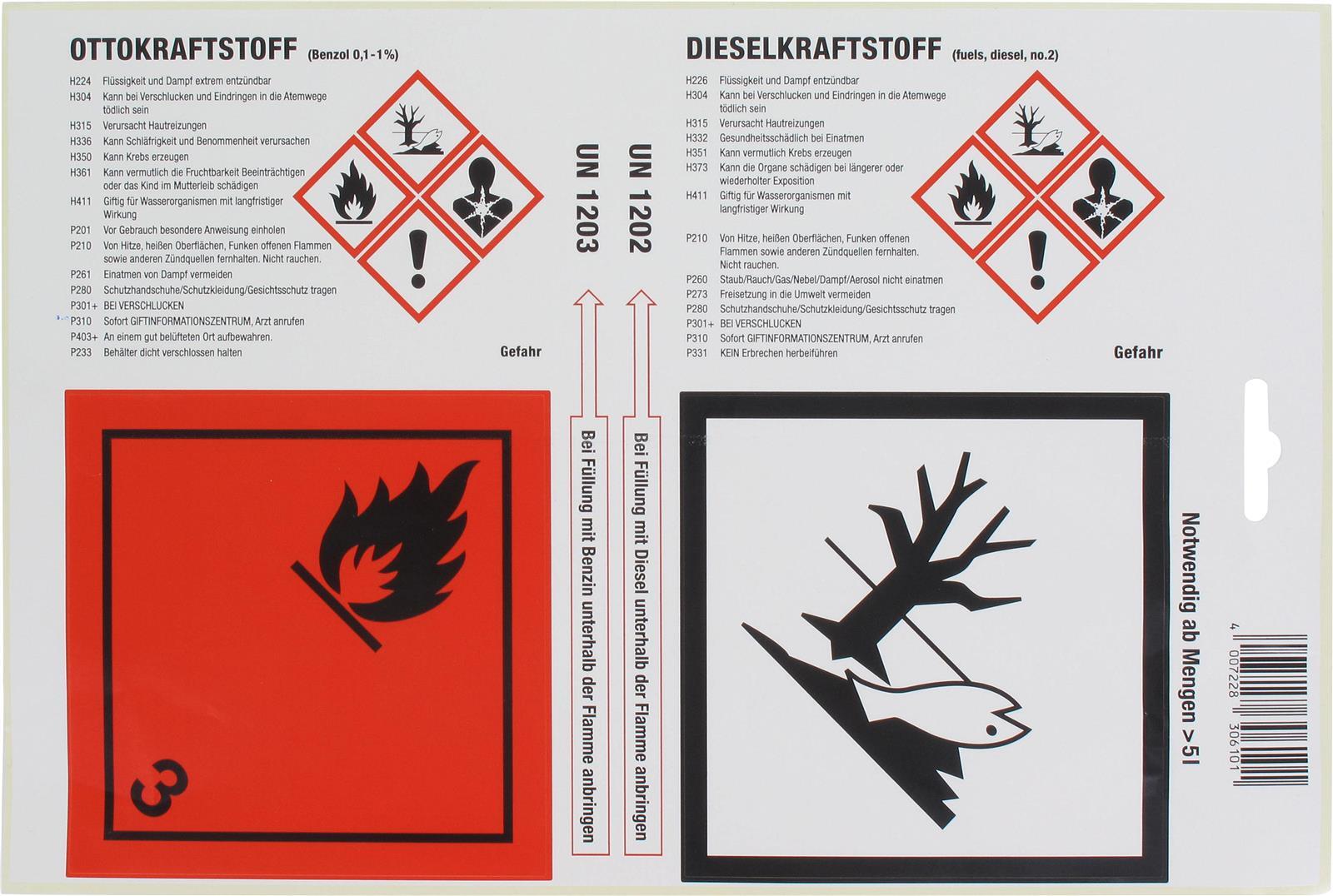 Hünersdorff Haftetiketten Otto- und Dieselkraftstoff A4-Bogen 306101