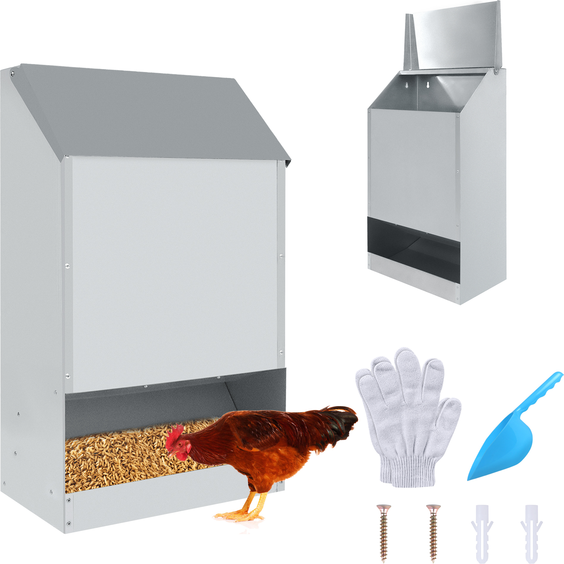 MUALROUS Hühnerfutterspender 3Kg Edelstahl - Automatisch & Wetterfest