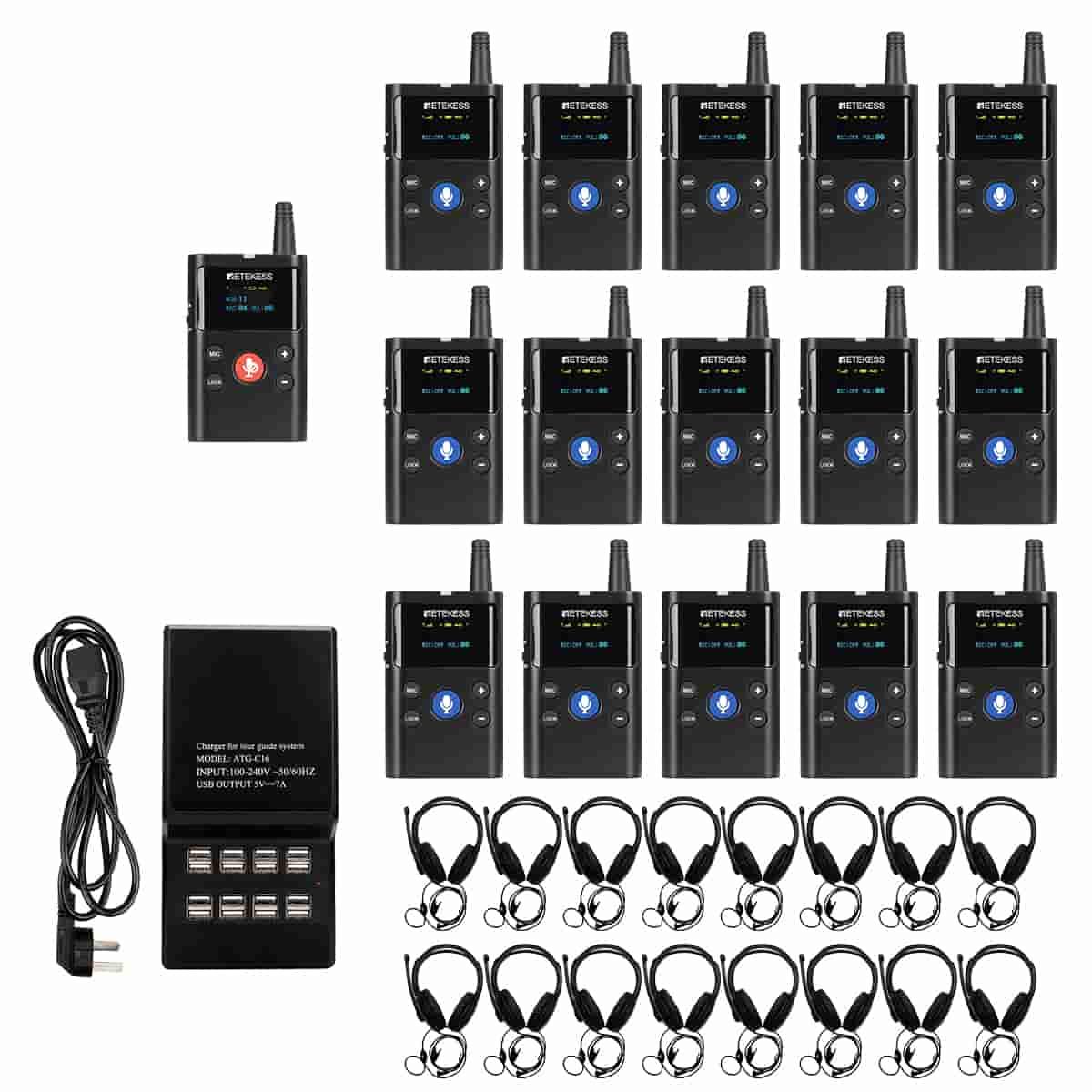 Retekess TT126 Tour Guide System, Kabelloses Zweiwege-Headsets, 280 m, Automatische Kopplung, Audioguidesystem für Werksführungen, Busse, Reisebüros EUF9651A-F9651BX15-F9446A-F9679AX16