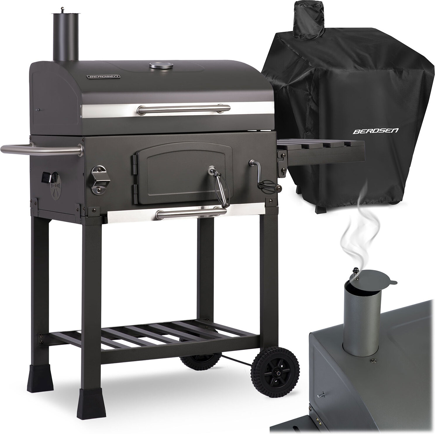 Berdsen BD-891 Holzkohlegrill mit Abdeckung, Schwarz