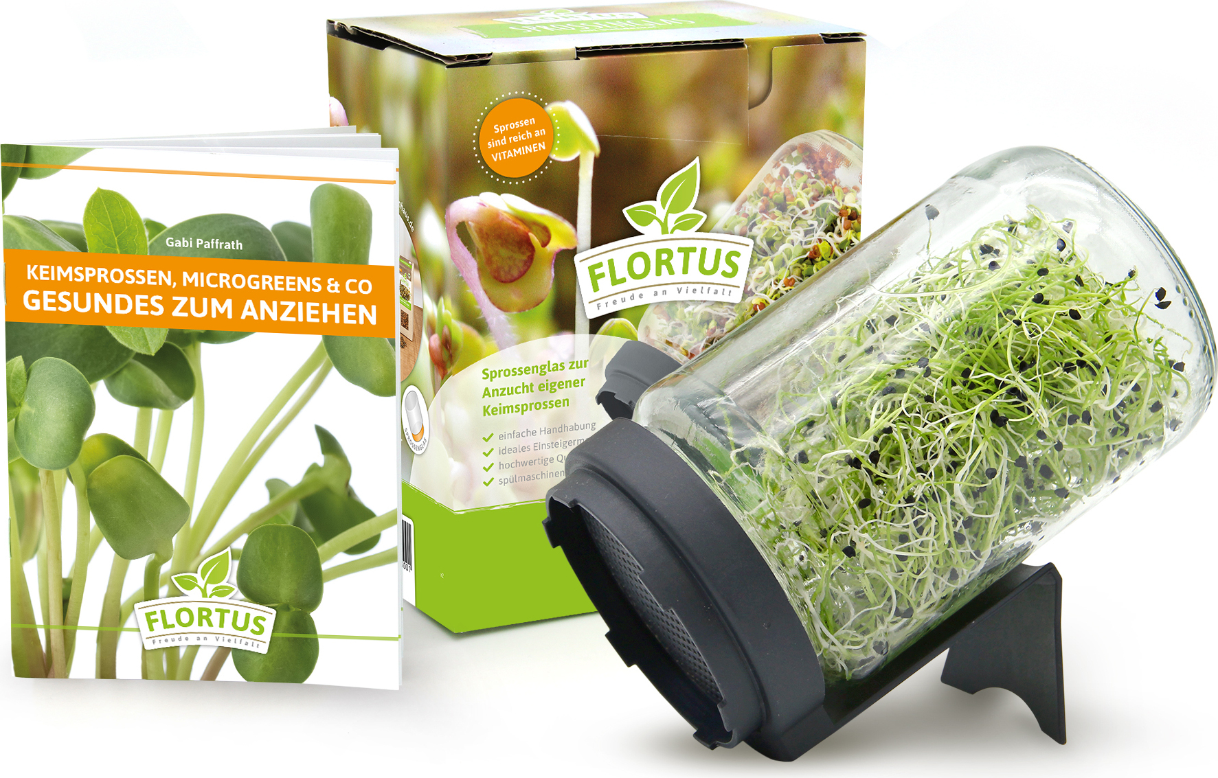 FLORTUS Freude an Vielfalt Sprossenglas mit Siebdeckel | Keimsprossenglas von FLORTUS 2000-0429