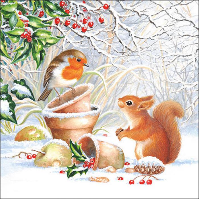 Ambiente Servietten Mit Mistelzweig-Muster – 20 Stück, 33x33 Cm, Grün, FSC-zertifiziert