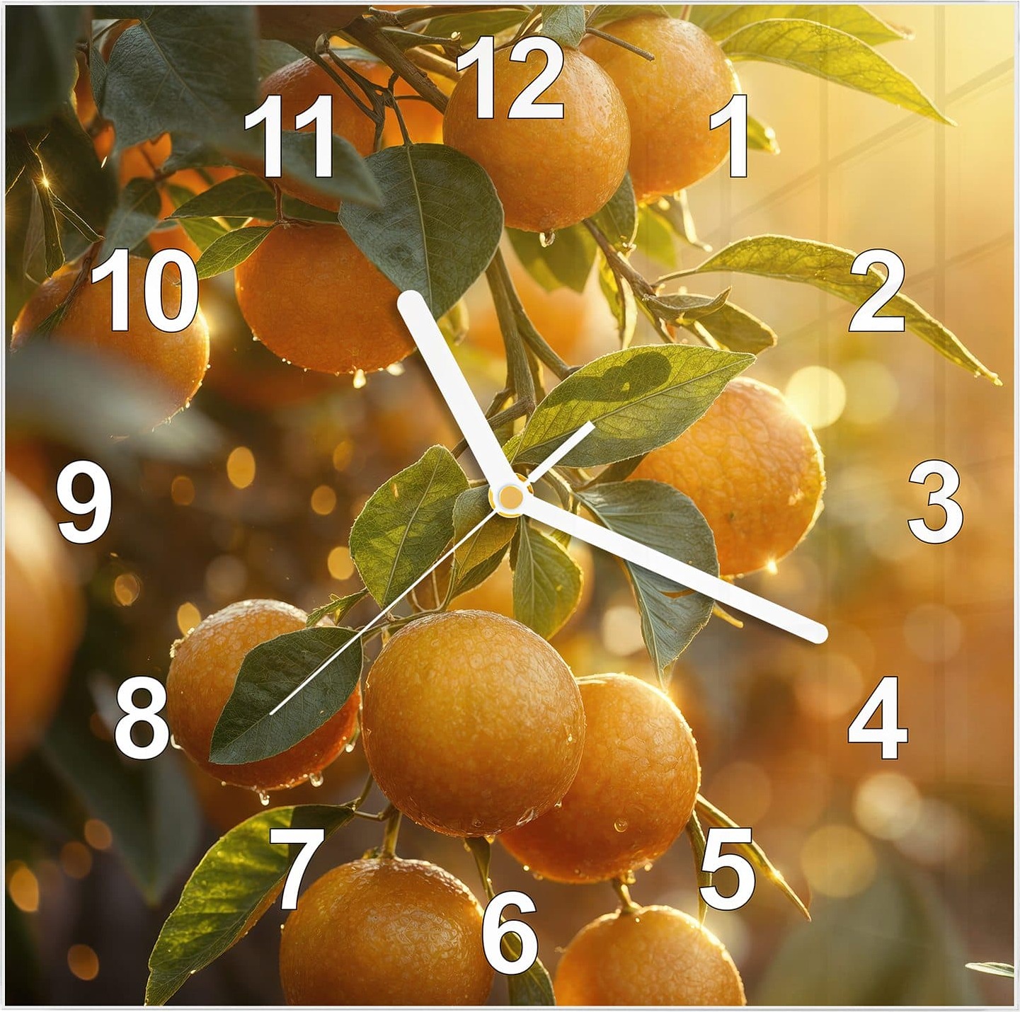 Primedeco Wanduhr aus Glas mit Motiv Sonnengeflutete Orangen- 30 x 30 cm - inkl. Aufhängesystem
