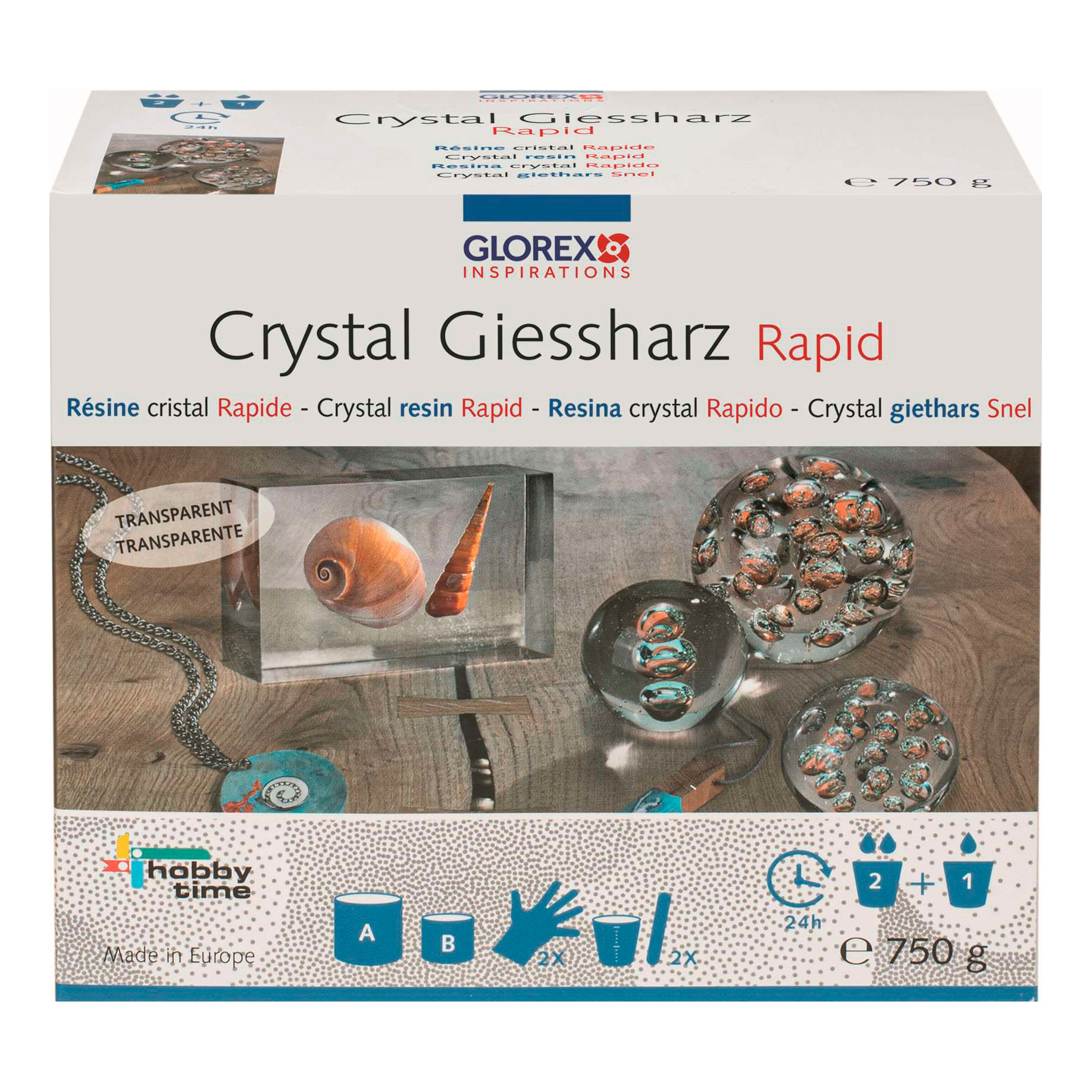 GLOREX Crystal Gießharz 500 ml Klar Epoxidharz für Schmuck und Kunstprojekte 750 ml 7-5