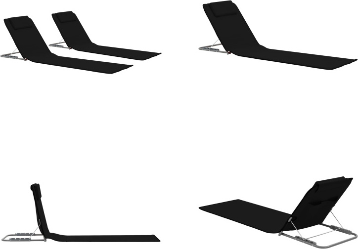 vidaXL Klappbare Strandmatte 2 Stk. Stahl und Stoff Schwarz - Strandmatte - Strandmatten - Strandmatte Mit Rückenlehnen - Strandmatten Mit Rückenlehnen HL44328