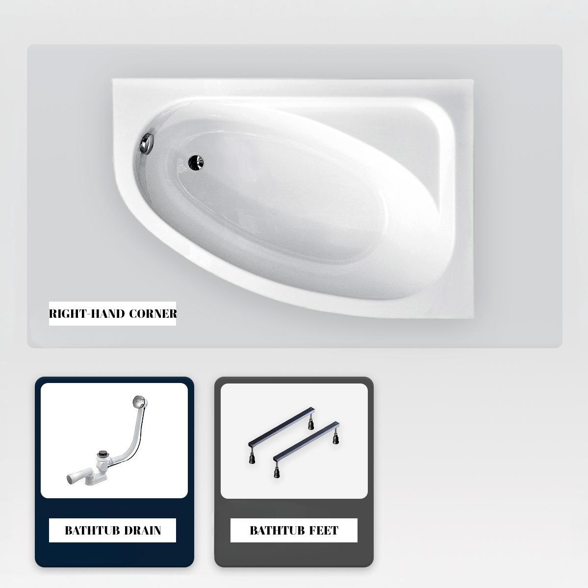 besco Asymmetrische Badewanne - 140 x 80 cm - Rechts - ohne Verkleidung - mit Füßen - Ablaufgarnitur Chrom - CORNEA CORNEA140D-ST-SWAUTO-OT