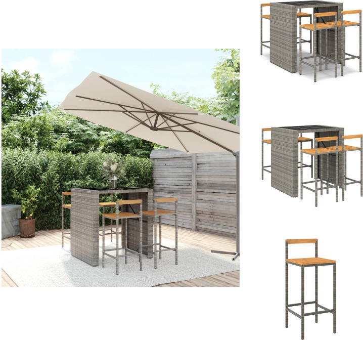 vidaXL 5-dielny záhradný barový set sivý polyratan a masívne drevo akácie - Záhradné nábytkové sety