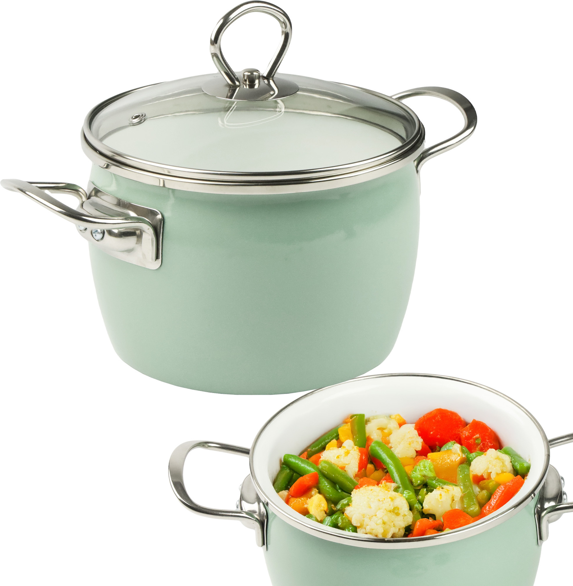 Silesia Emalia Küchentopf aus emailliertem Stahl Maryna Pot 2,3 L Grün Emaillier