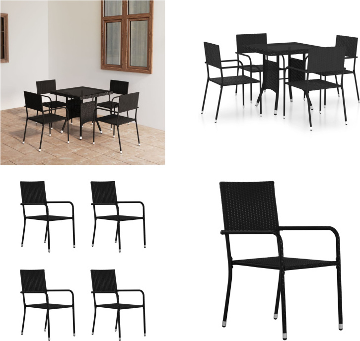 vidaXL 5 ks záhradný jedálenský set poly ratan čierny - Set záhradného nábytku - Sety záhradného nábytku - Záhradný stôl a stoličky - Záhradné stoly a stoličky