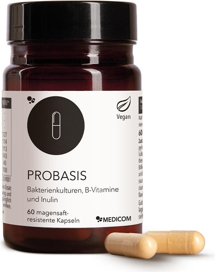 Medicom Pharma Medicom Probasis mit 4 hochdosierte Milchsäurebakterienkulturen und Vitamin B2, 60 Kapseln, für mehr Darmbalance