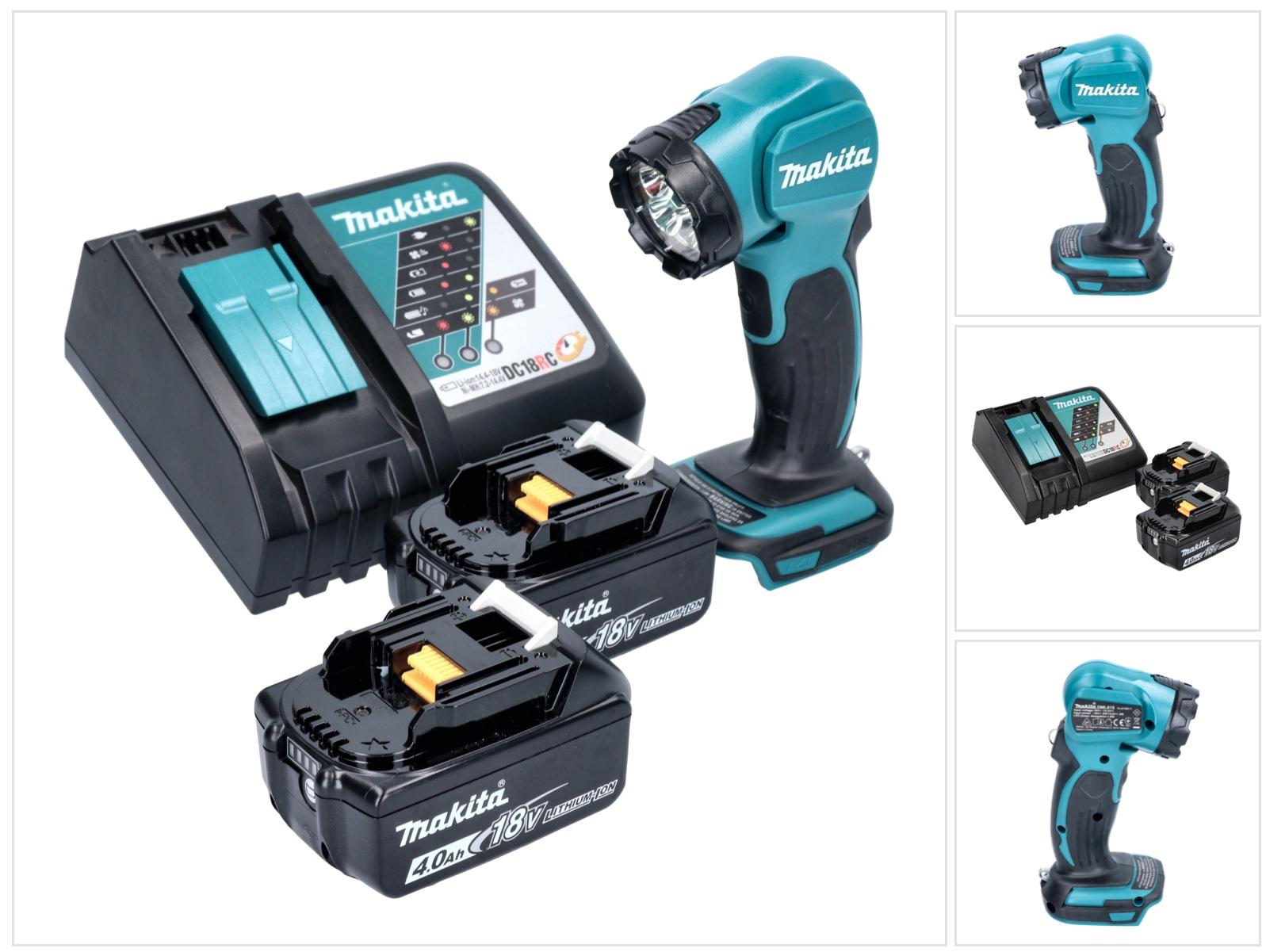 Makita DEADML 815 RM LED Akku Handleuchte 14,4 - 18 V 160 lm + 2x Akku 4,0 Ah + Ladegerät DEADML815