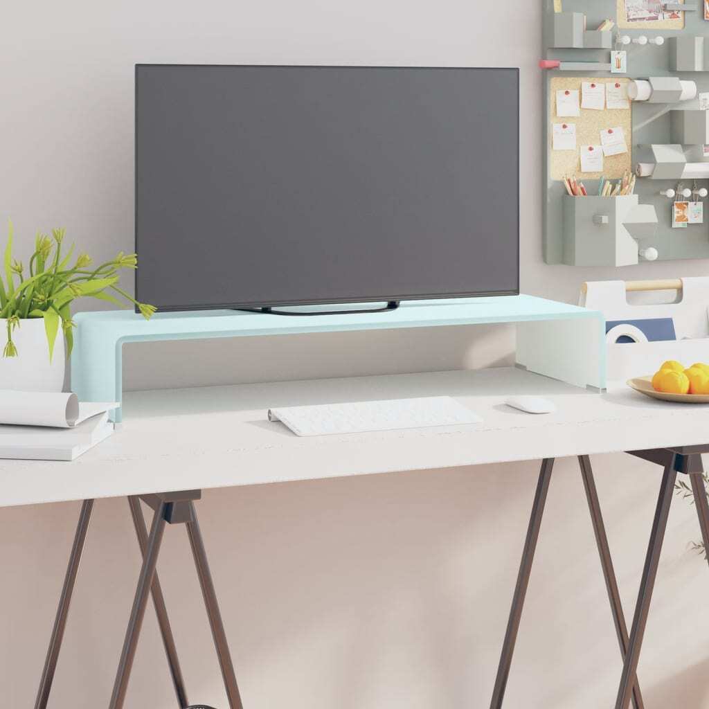 Prolenta Premium TV stolík/podstavec pod obrazovku sklenený biely 80x30x13 cm