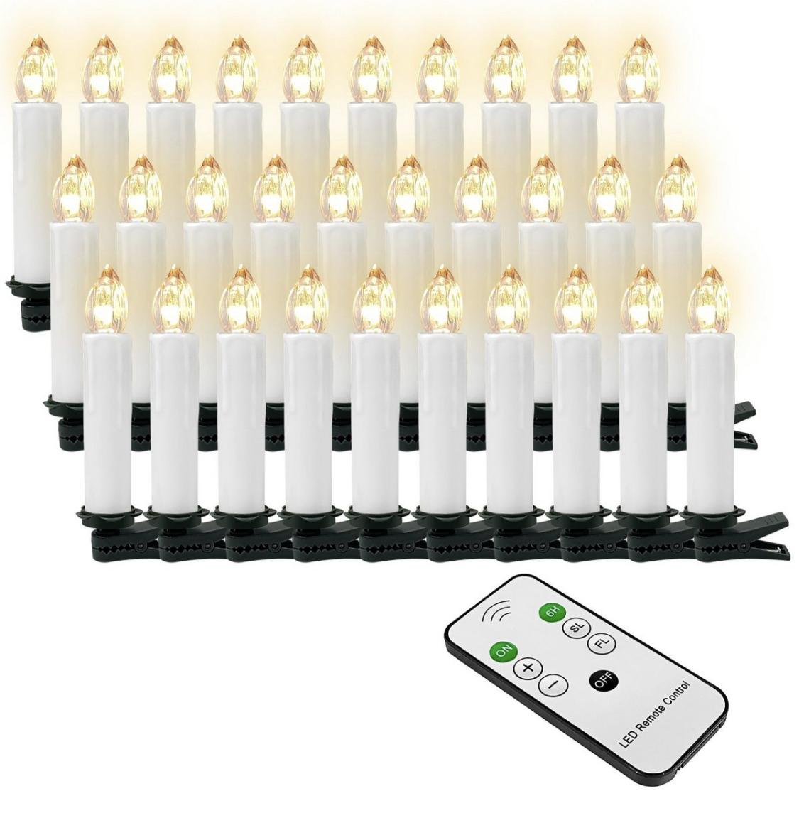 SunJas LED Weihnachtskerzen-Lichterkette (30er) Mit Fernbedienung – Flackernd, Timer, Kabellos – Für Baum, Fenster Oder Deko