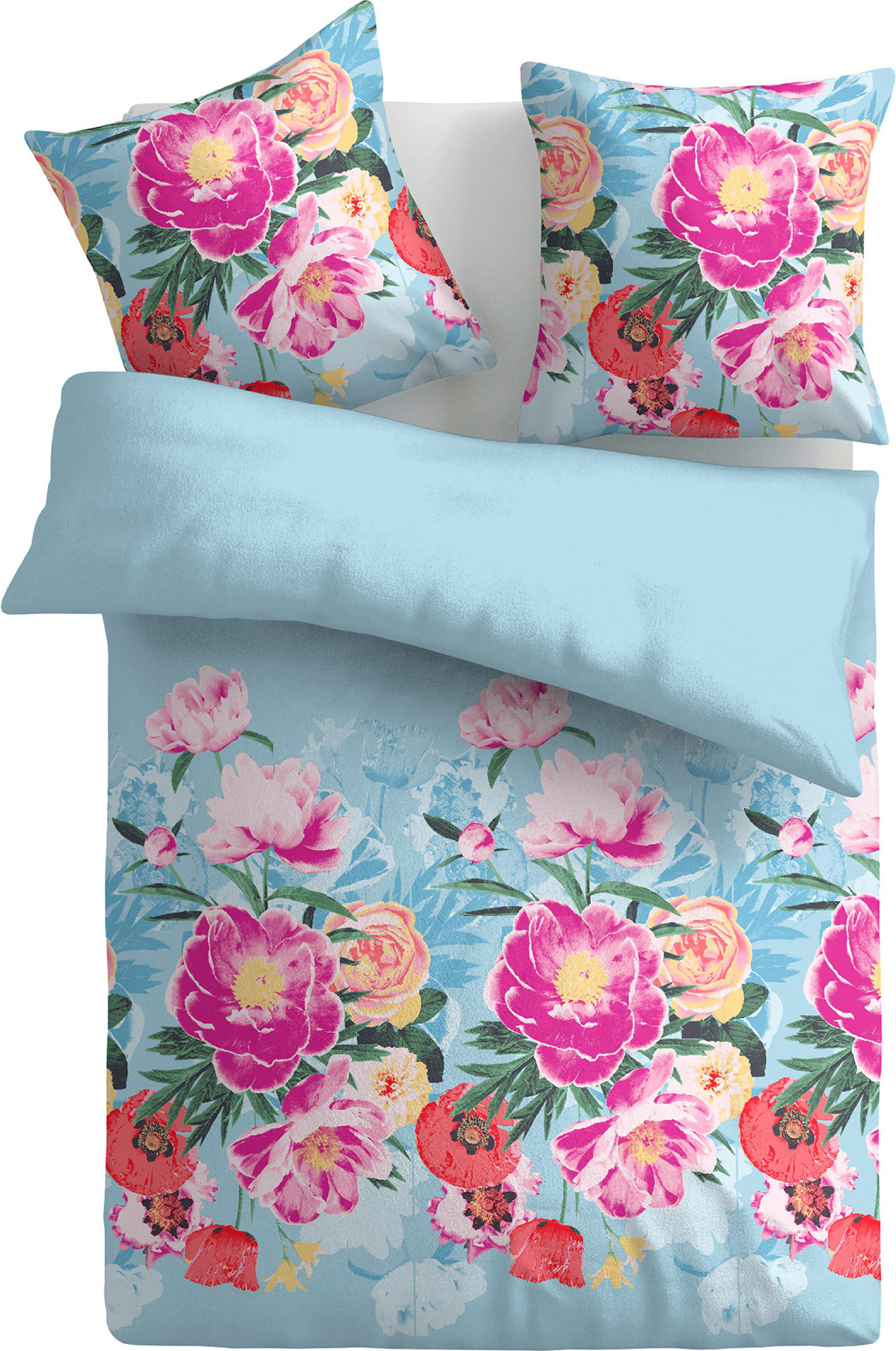 Bestlivings Bettwäsche 2-tlg. ( Frühjahrsblumen Blau ) 100% Satin Baumwolle, 135x200cm und 80x80cm Set, kuschelig weicher Bettbezug - mit Reißverschluss 05126