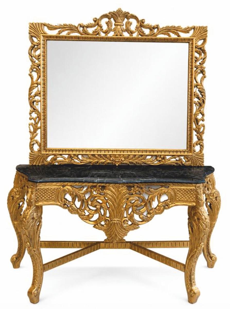 Casa Padrino Barock Spiegelkonsole mit Marmorplatte Gold / Schwarz - Prunkvolle Barock Garderoben Möbel - Edel & Prunkvoll