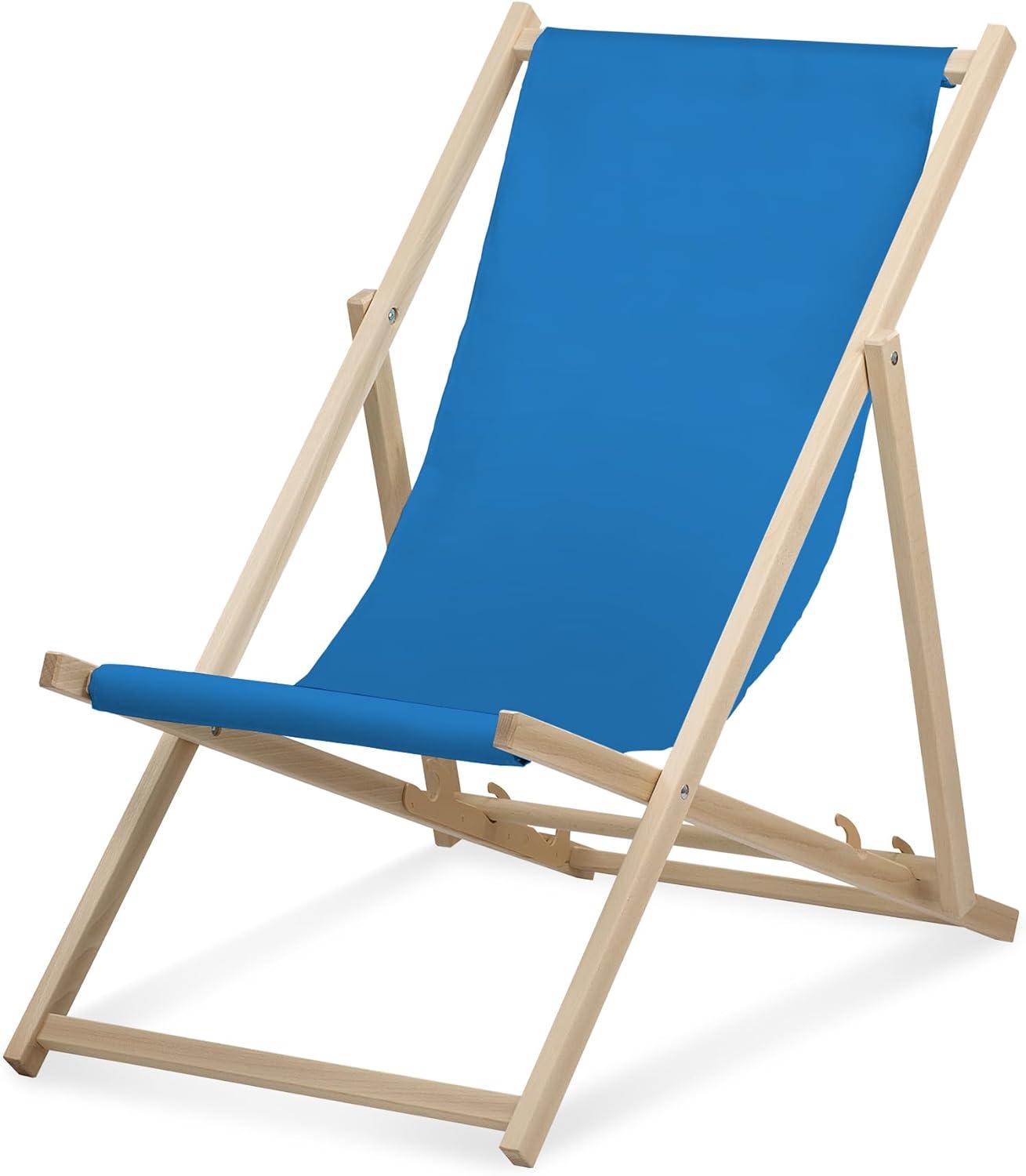 Lehátko - jednofarebné - svetlomodré - skladacie - z bukového dreva - nosnosť do 95 kg - 3-smerovo nastaviteľné operadlo - plážové lehátko