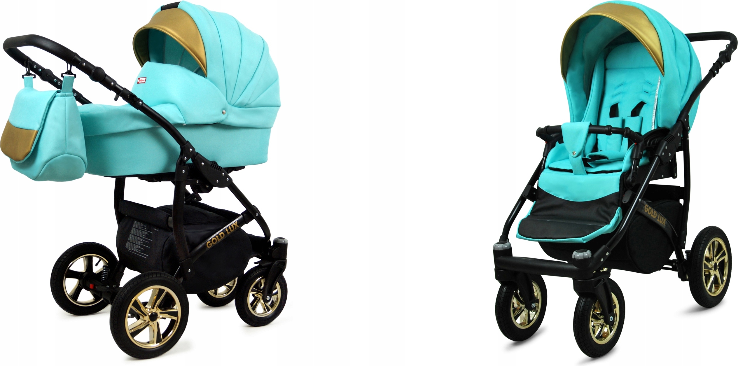 BabyLux® Gold Lux | 2in1 Kinderwagen Bambimo | Mint | Kombikinderwagen | Kinderwagenset | Buggy + Ba