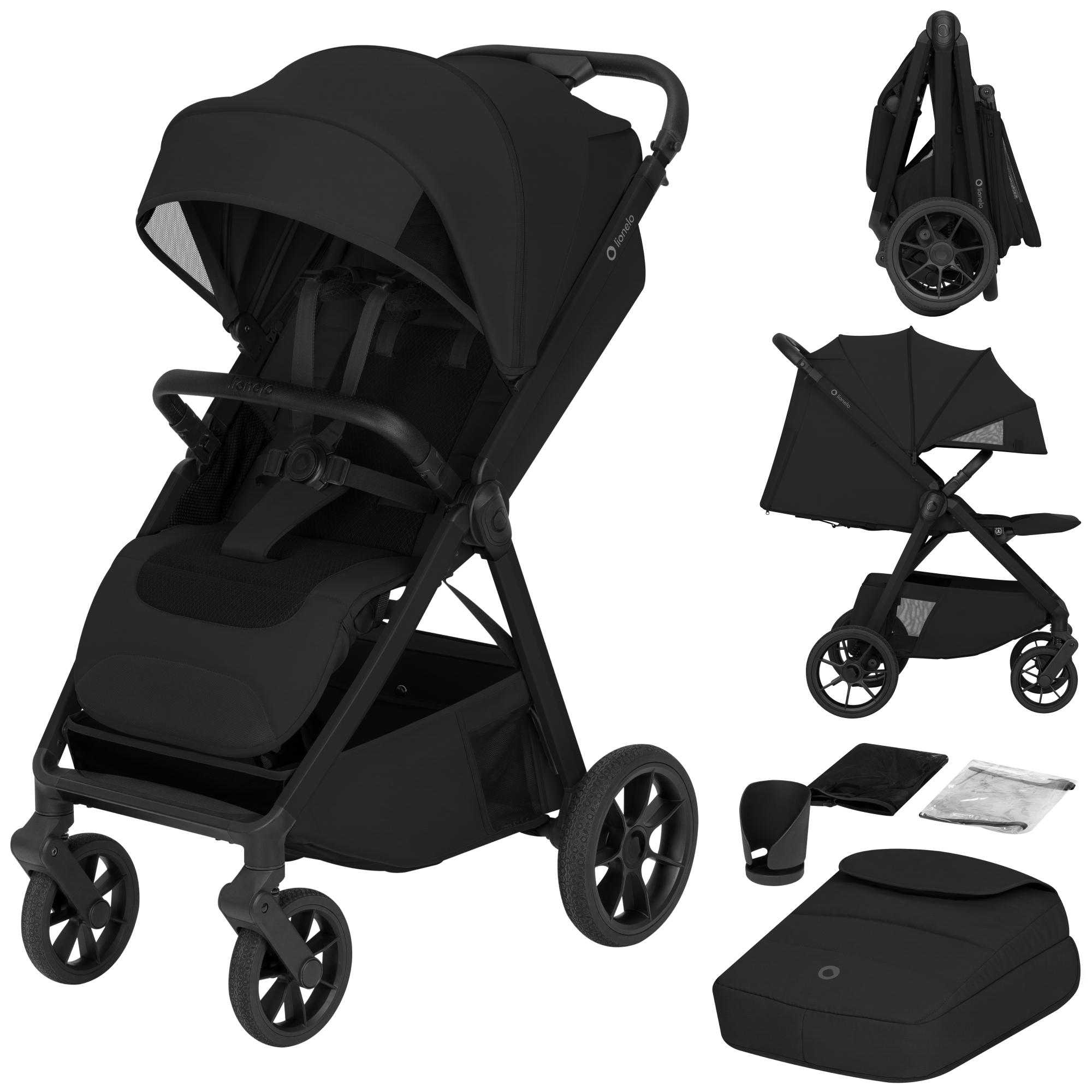 Lionelo BETT Buggy bis 22 kg mit Dri-Seat, XXL-Verdeck und ThermBag - Black Onyx LO-BETT BLACK ONYX